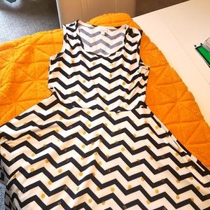 Lularoe dress, size large, white with black chevron and sparkly gold dots.